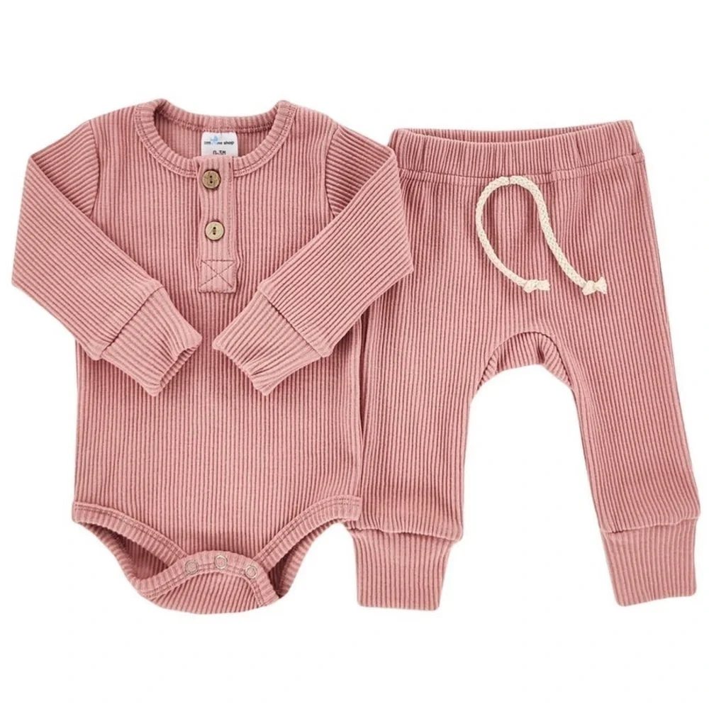 little one Blush Ribbed Set dusty pink 12/18 m